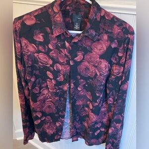 H&M long sleeve shirt, black and burgundy roses